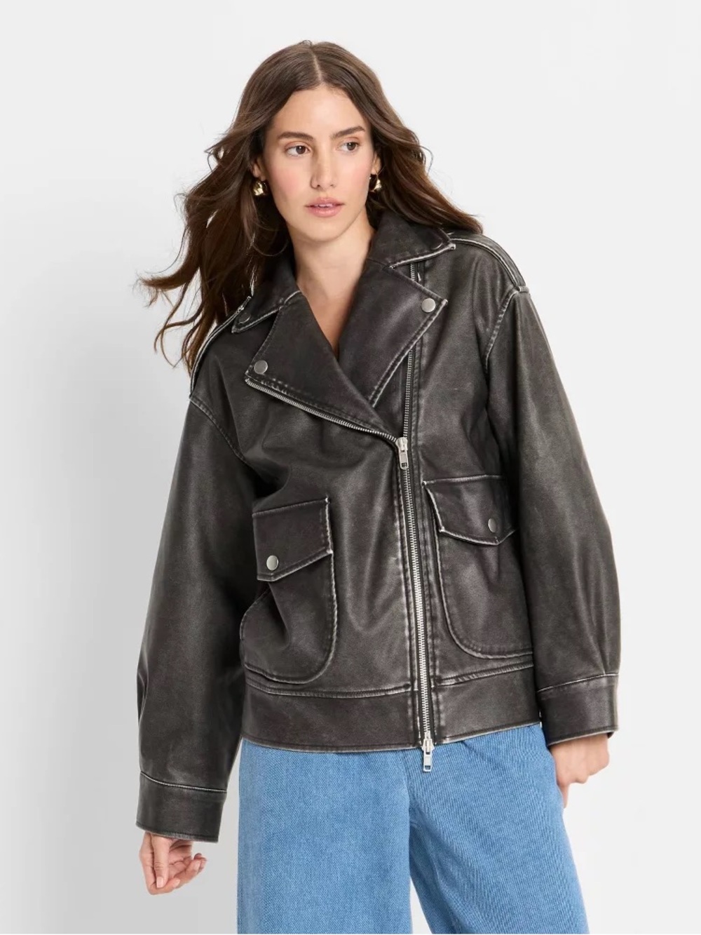 Target Future Collective Black Faux Leather Jacket washed black size medium